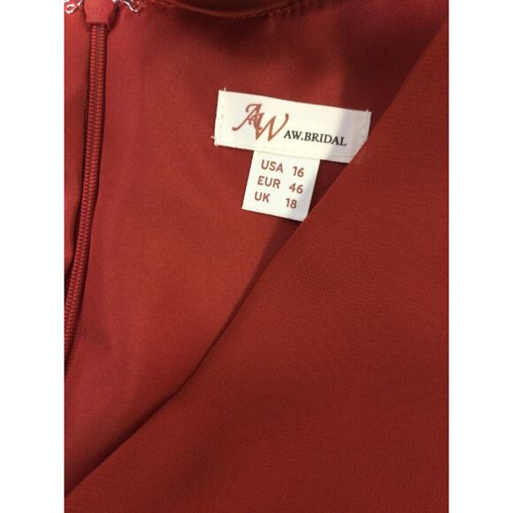 AW BRIDAL 16 2X plus rust orange Roxanne Long Sleeve Wide Leg Jumpsuit NEW 0b1 - Picture 10 of 11